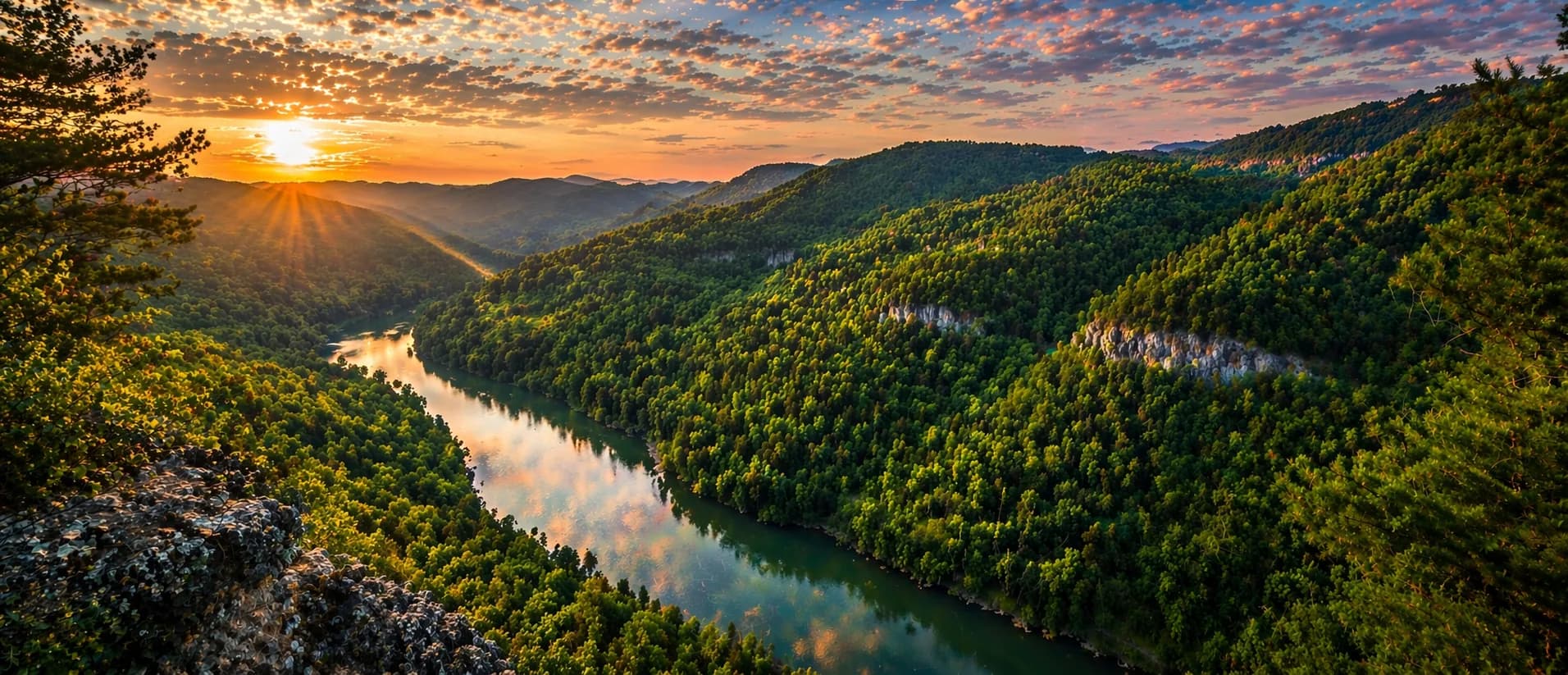 Ozark Mountains landscape near Springfield, Missouri at dusk